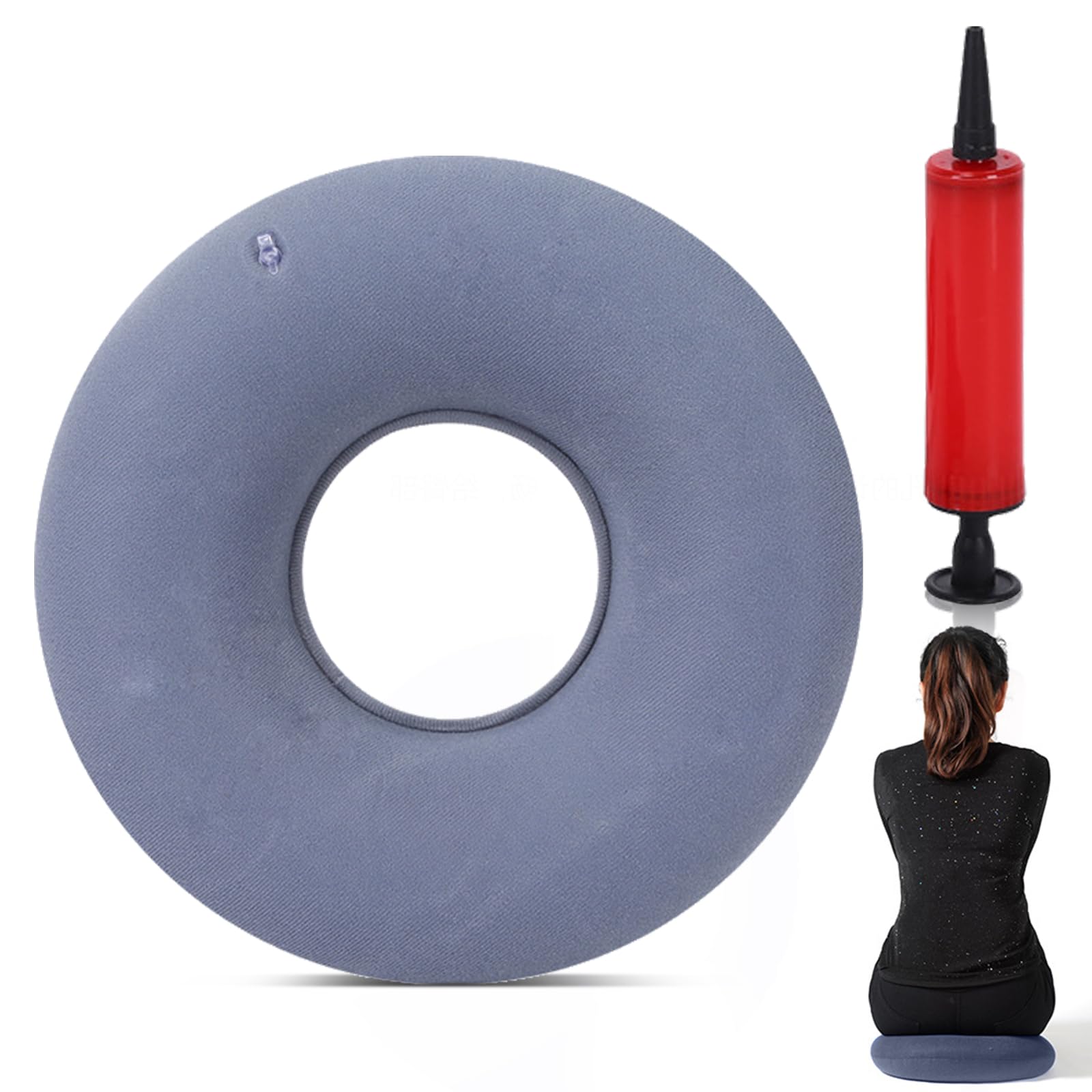 Lzydkh Gray Hemorrhoid Seat Cushion, Seat Ring After Surgery Coccyx Cushion, Inflatable Ring Cushion With Pump, Doughnut Cushion, Seat Curl For Relief Coccyx Coccyx Pain (Grey)