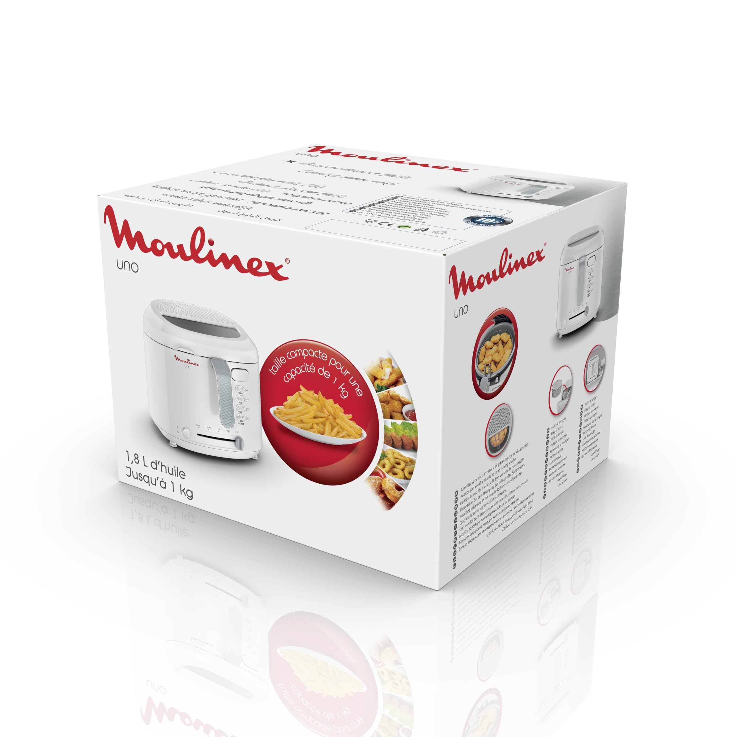 Moulinex Friteuse électrique, capacité de 1kg, 4personnes, friteuse compacte, rangement facile, position d’égouttage pour diminuer la quantité d’huile, hublot de contrôle, AF203110