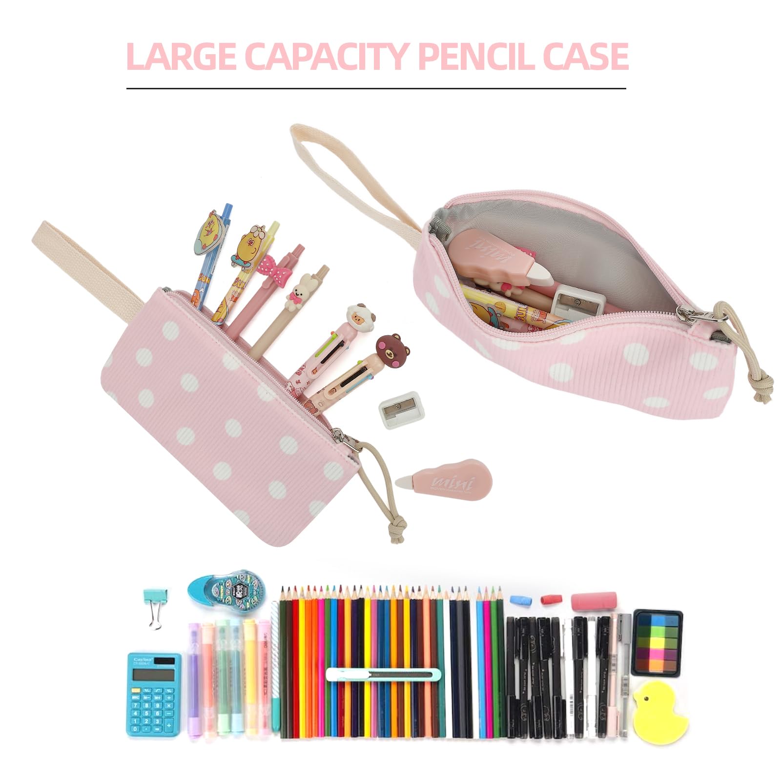 3-teiliges Schulrucksack-Set aus Cord für Mädchen, Kinder, großes Fassungsvermögen, Schultasche, Büchertaschen-Set mit Lunchbox und Federmäppchen, Cord, gepunktet, 16.5" x 11.9" x 6.3", Casual