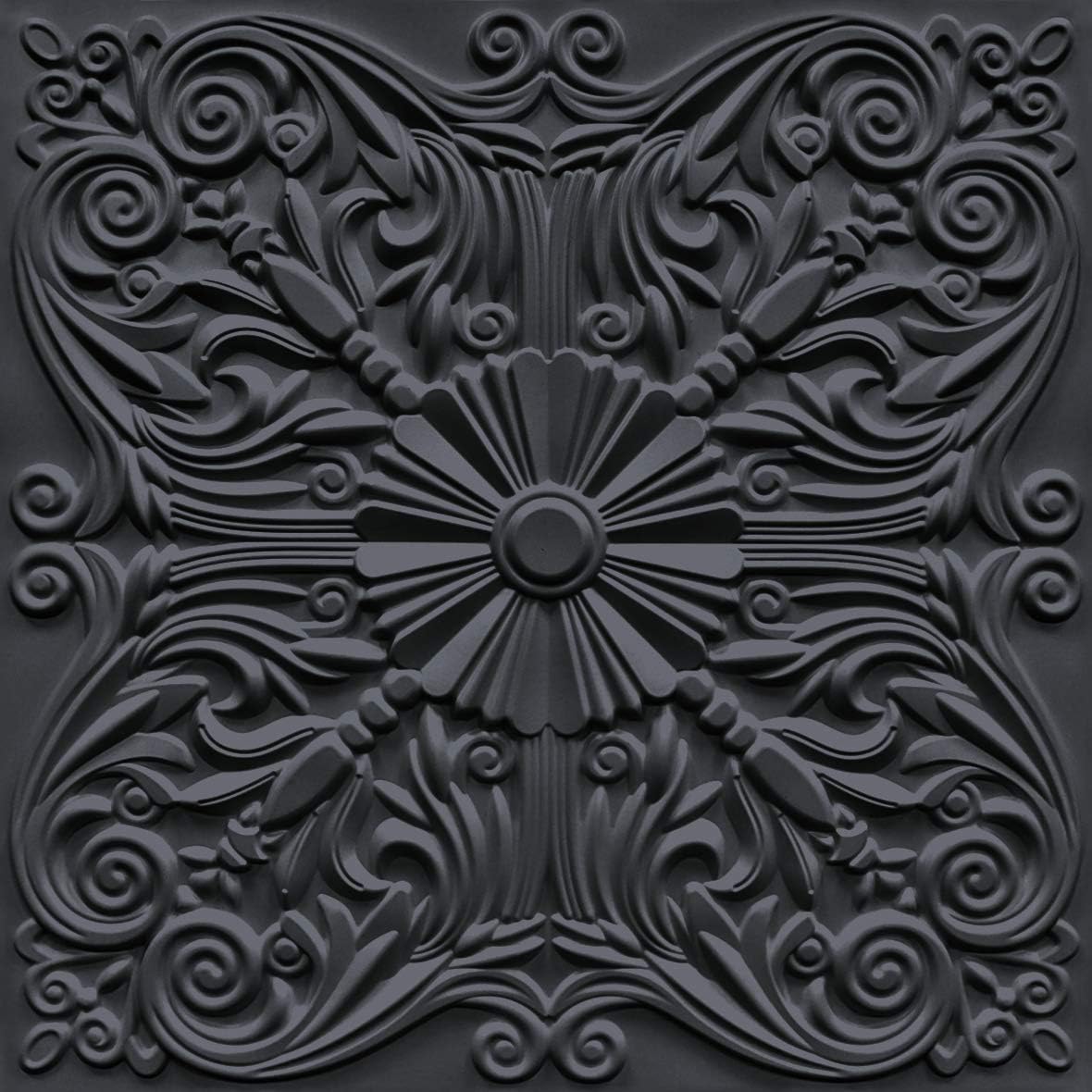 Art3d Decorative Ceiling Tile 2x2 Glue up, Lay in Ceiling Tile 24x24 Pack of 12pcs Spanish Floral in Black