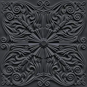 Art3d Decorative Ceiling Tile 2x2 Glue up, Lay in Ceiling Tile 24x24 Pack of 12pcs Spanish Floral in Black
