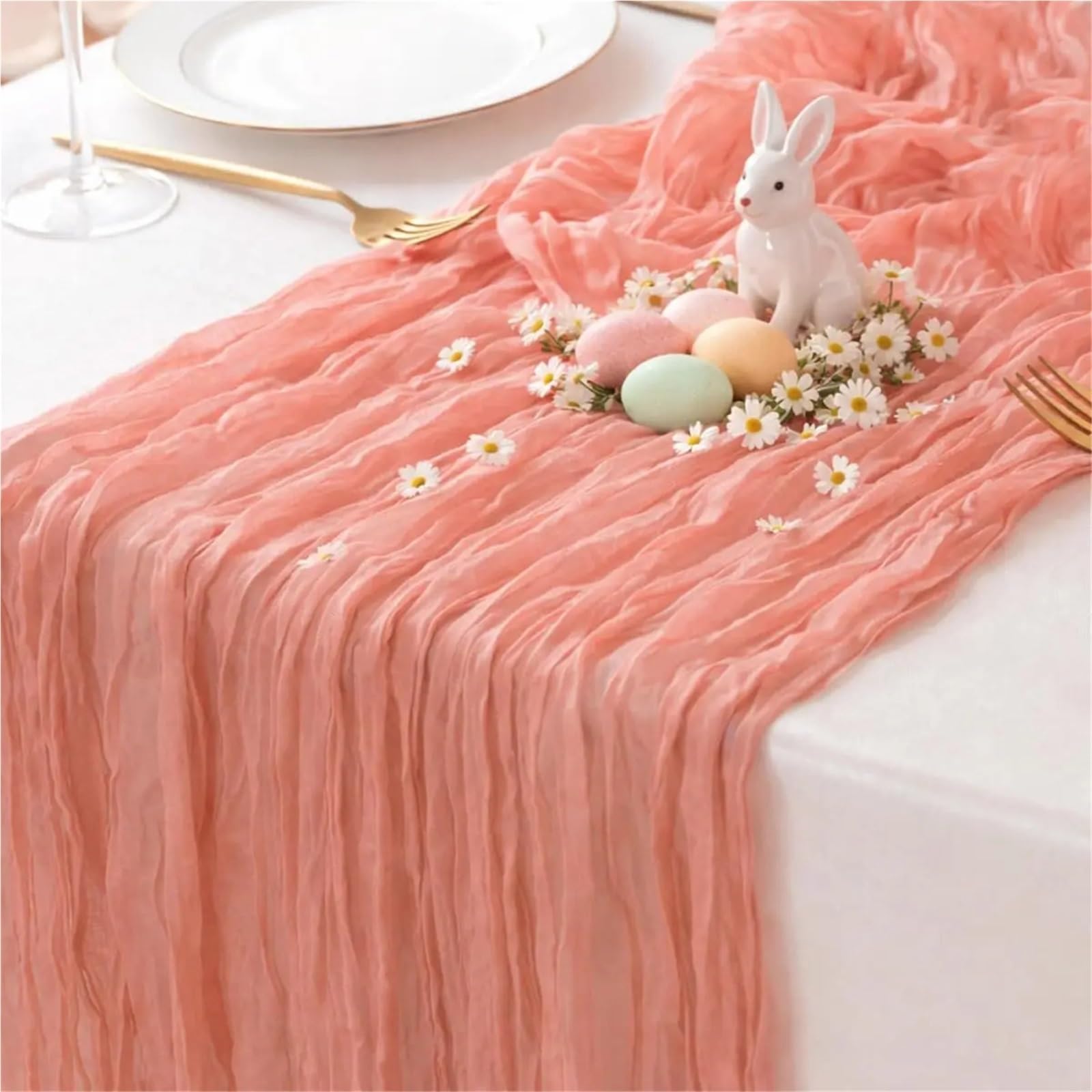 Camino de Mesa de Tela de Queso 6 uds 90x300cm Camino de Mesa Cheesecloth Tela Gasa rústico Puro Coral Boho Boda Nupcial decoración Pastel Fiesta
