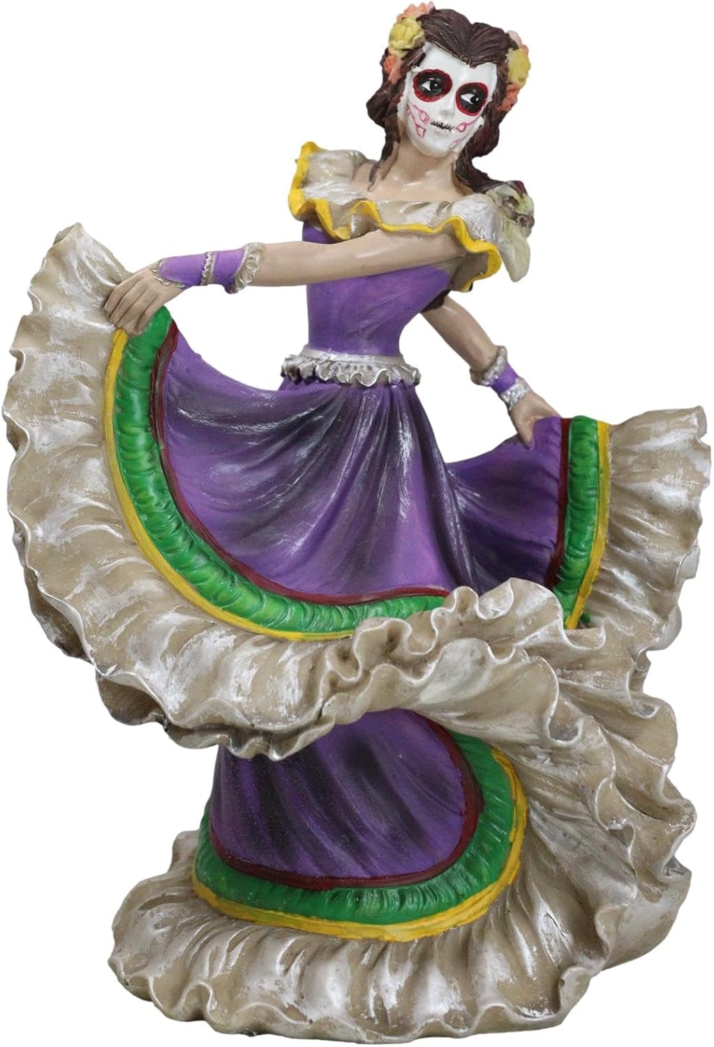Ebros Gift Dia De Los Muertos Day of The Dead Traditional Purple Gown Dancer Statue Sugar Skull Vivas Calacas Celebration Ossuary Macabre Skulls Skeletons Figurine
