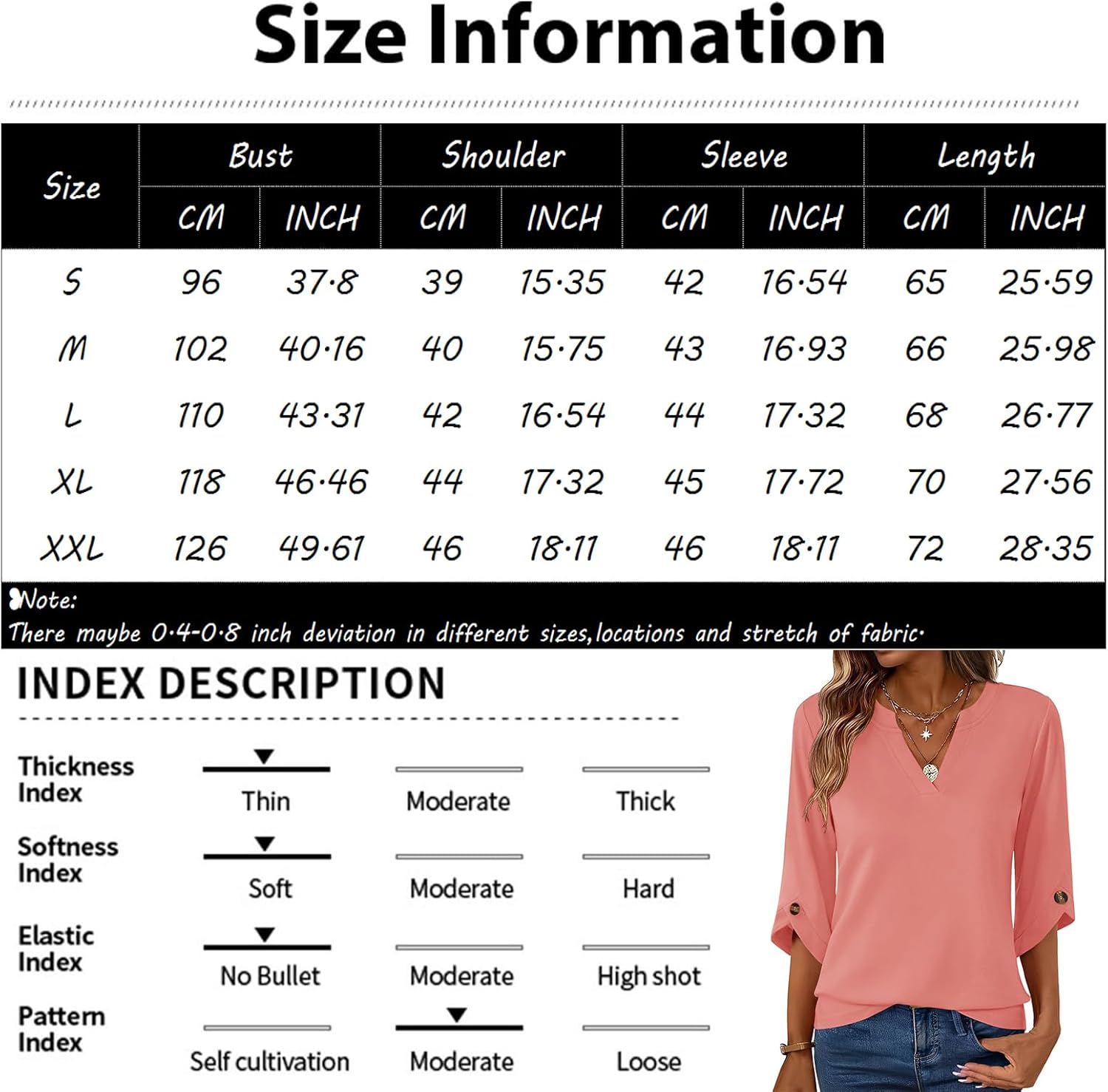 3/4 Length Sleeve Womens Tops V Neck T Shirts Plus Size Loose Fitting Tops Work Blouses Dressy Casual Outfits - Image 6