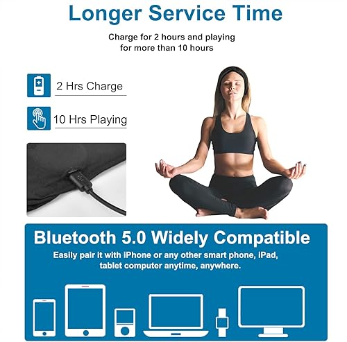 Miniatura 6 de BULYPAZY Diadema Bluetooth para mujer, auriculares inalámbricos con altavoces HD, banda negra de moda con diseño anudado y torcido para yoga,