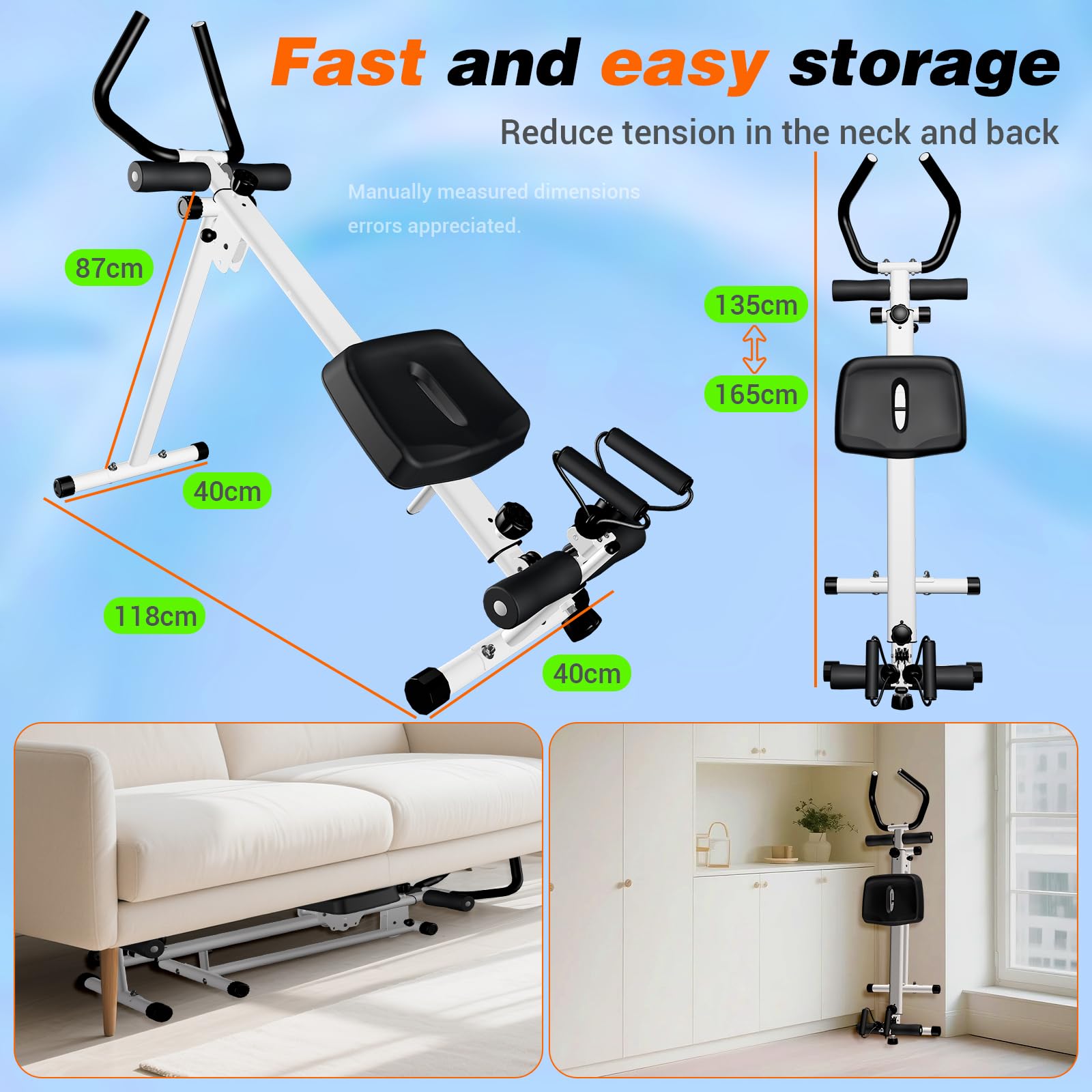 Rameur Pliable 4-en-1 – Appareil De Musculation Tout-en-Un Avec Vélo, Presse Abdominale Et Barre De Pompes – Blanc Cassé