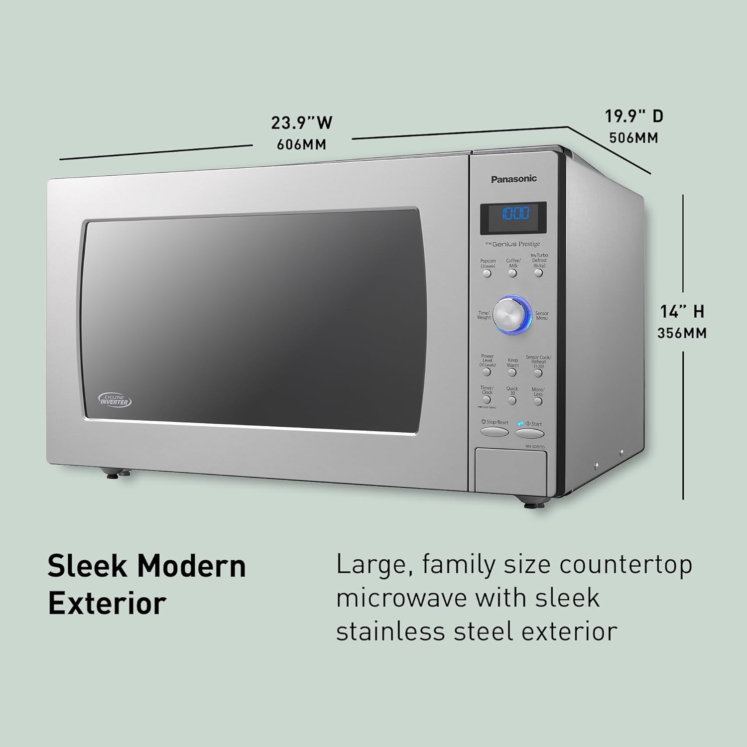 Panasonic Microwave Oven with Cyclonic Wave Inverter Technology, 1250W, 2.2 cu.ft. Countertop Microwave with Genius Sensor One-Touch Cooking – NN-SD975S (Stainless Steel / Silver)