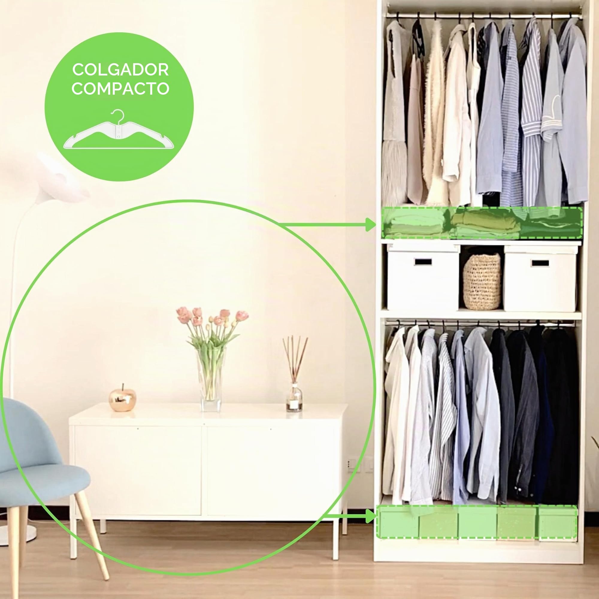 Perchas ahorradoras de Espacio – 20 Unidades – con Gancho Ajustable – Perchas – Perchas para Armario – Organizador Armario Ahorro de Espacio – Perchero (Negro, 20 Piezas)