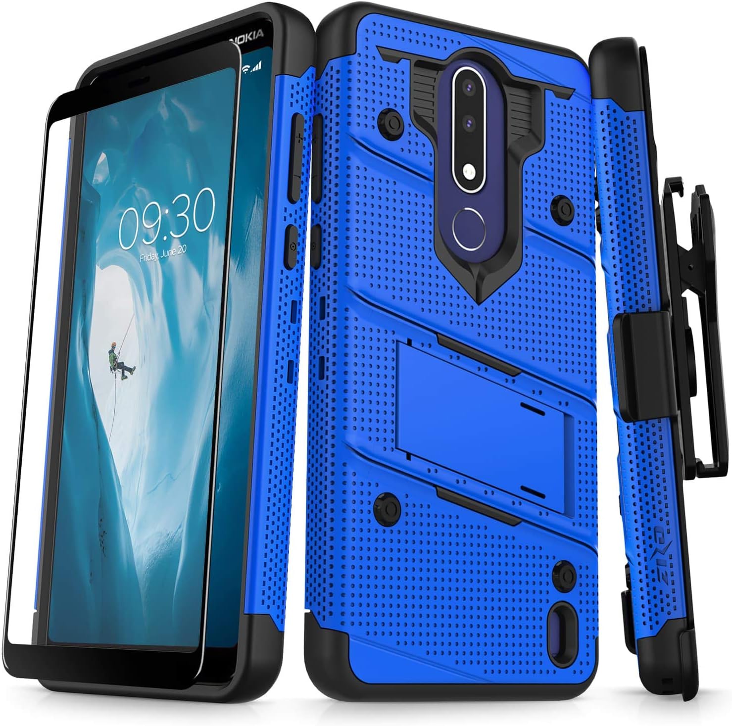 ZIZO Bolt Series Nokia 3.1 Plus Case Military Grade Drop Tested with Full Glass Screen Protector Holster and Kickstand Blue Black
