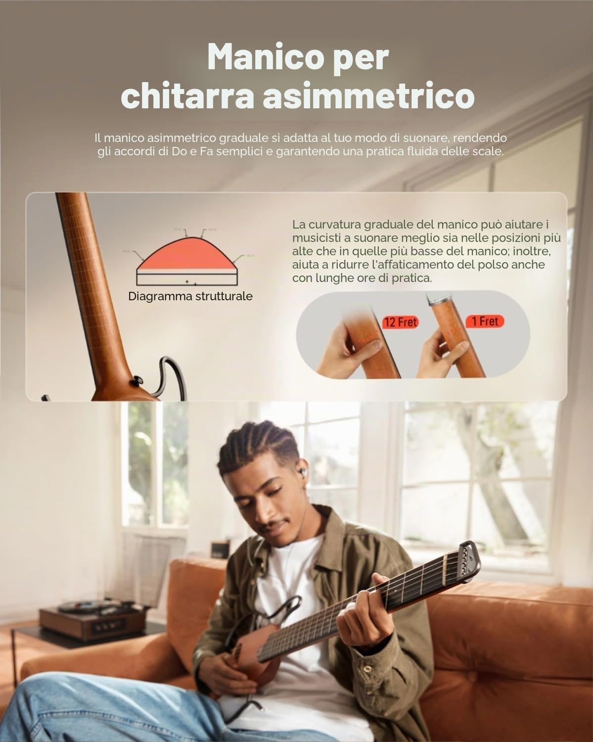 Donner HUSH-I Chitarra da viaggio elettrica acustica portatile, ultraleggera, silenziosa, mogano, borsa