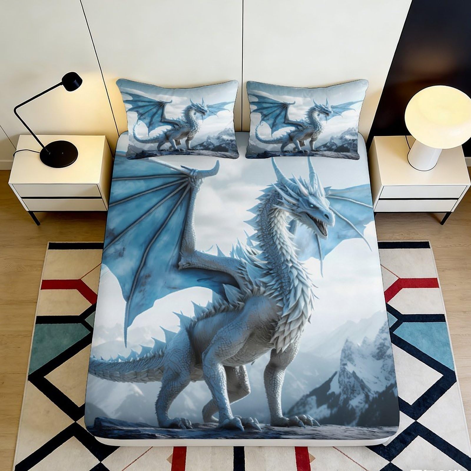 Uynsixtme Style-9 3D Printed Dragon Fitted Sheet Microfiber Deep Pocket Non-Slip Bedroom Bedding Dragon Mattress Fitted Cover Washable For Adults Teens 140X200x25cm