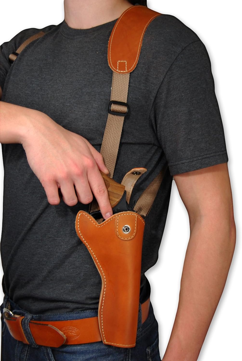 Barsony New Saddle Tan Leather Cross Harness Vertical Shoulder Holster for 4" 38 357 44 Revolvers