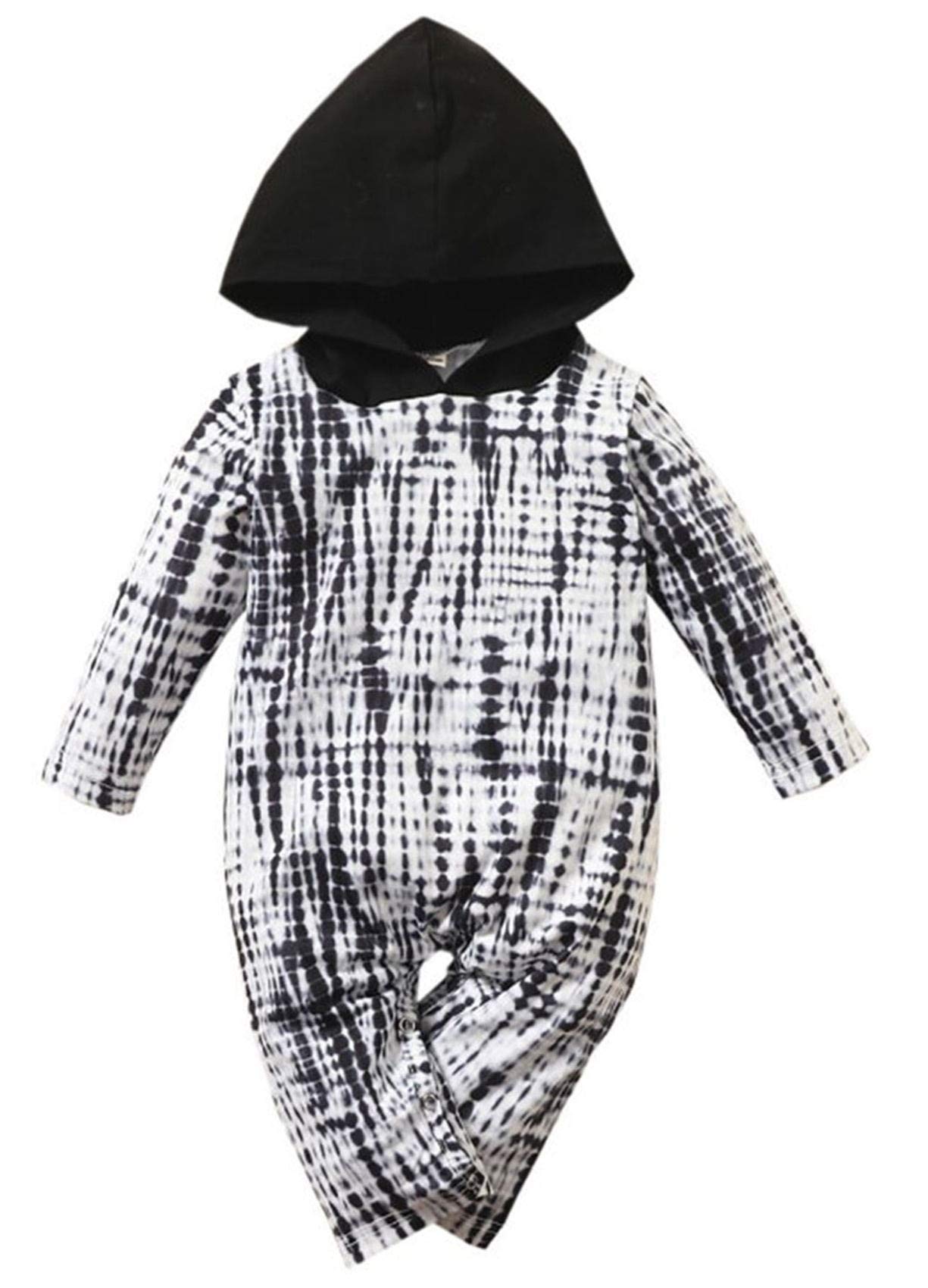 QLIPIN Baby Boy Girl Hooded Romper Tie Dye Long Sleeve Jumpsuit One Piece Winter Outfits