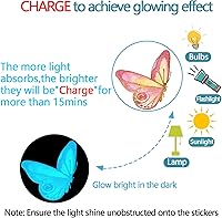 Vista 3 de Calcomanías de pared que brillan en la oscuridad - Adhesivos de mariposas luminosas, calcomanías autoadhesivas removibles coloridas para dormitorio