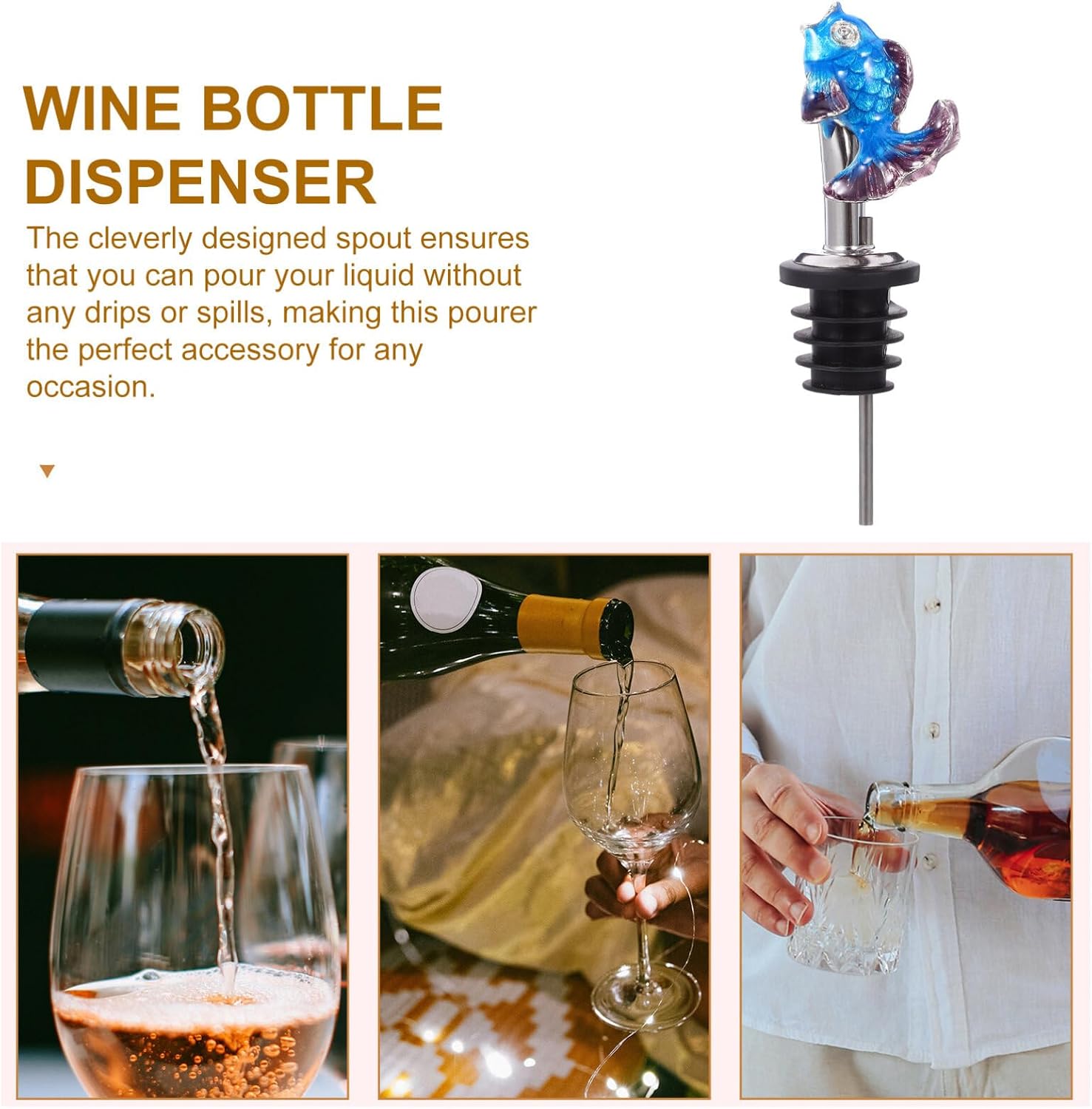 Fish Shaped Wine Pourer Xmas Reusable Zinc Alloy Ceramic