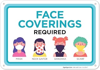 Face Covering Mask Required Sign for Schools, 10x7 Inches, 55 mil Thick HDPS (high Density polystyrene), Made in USA
