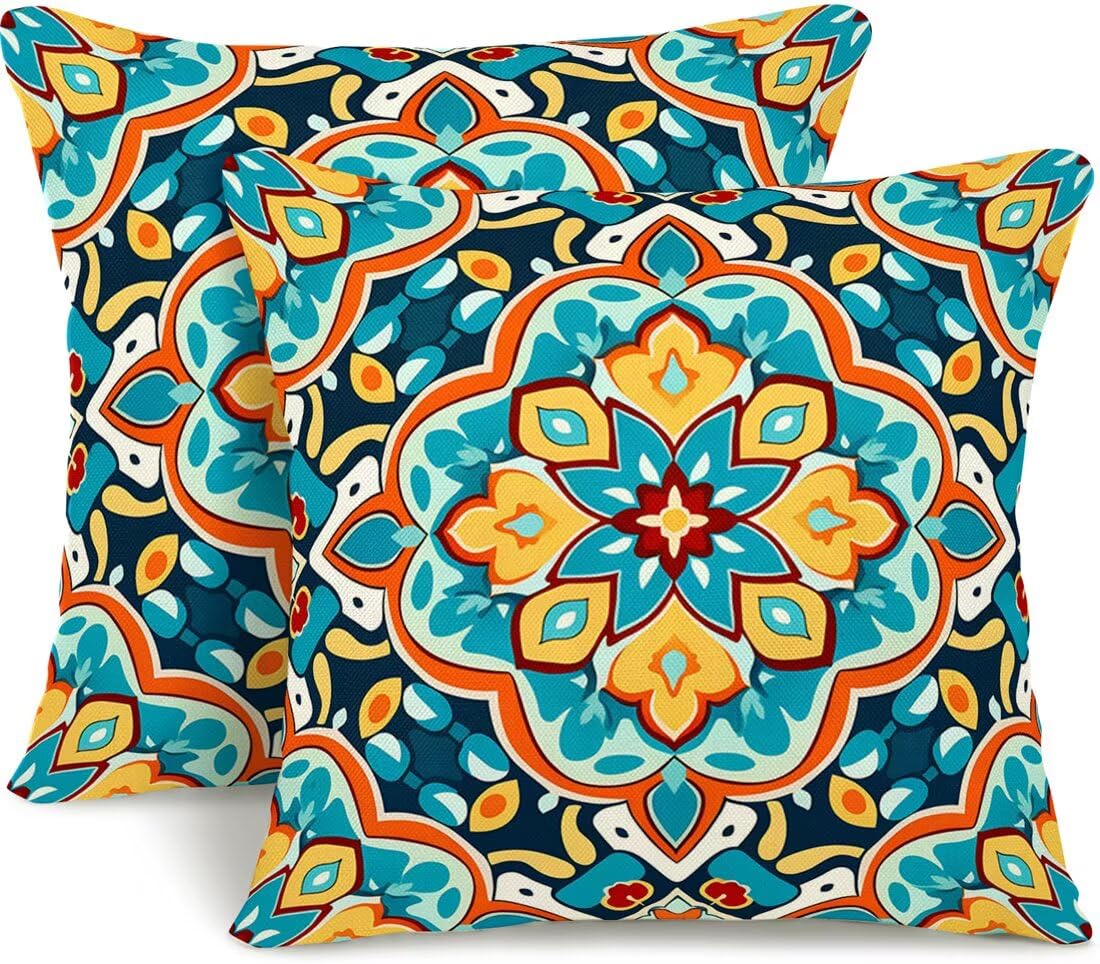 Wangllpgy Boho Cushion Covers 80Cm X 80Cm Set Of 2 Throw Pillow Covers Blue Pillow Cases Autumn Sofa Cushions Decorative Pillows With Invisible Zipper Pillowcases For Bedroom Living Room Outdoor Garden -Gy471