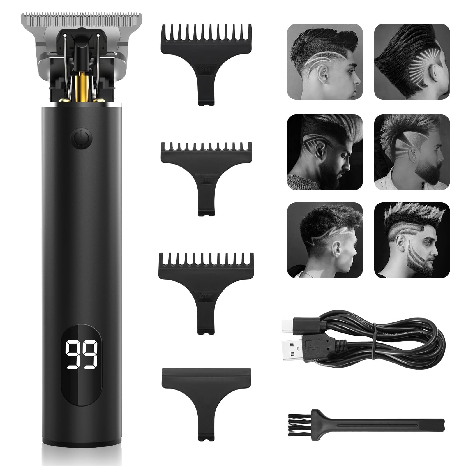 Tagliacapelli,T-Blade 0mm Trimmer Barba,Electric Pro Li Professionale, Elettrico, Kit Regali per Uomo, USB Ricaricabile Schermo LCD, T Taglio Regolare