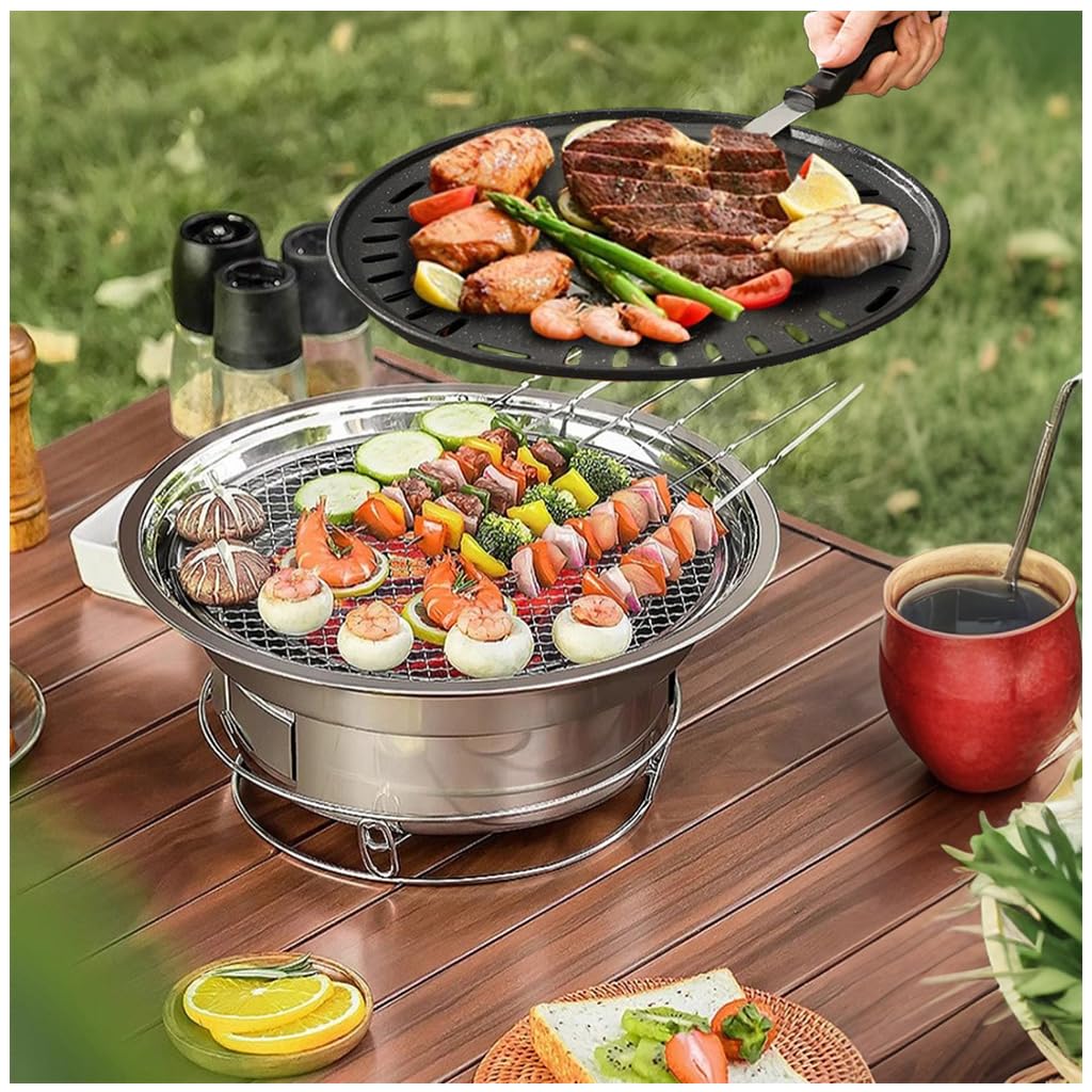 Multifunctional Charcoal Barbecue Grill, Household Korean BBQ Grill, Portable Camping Grill Stove, Tabletop Smoker Grill
