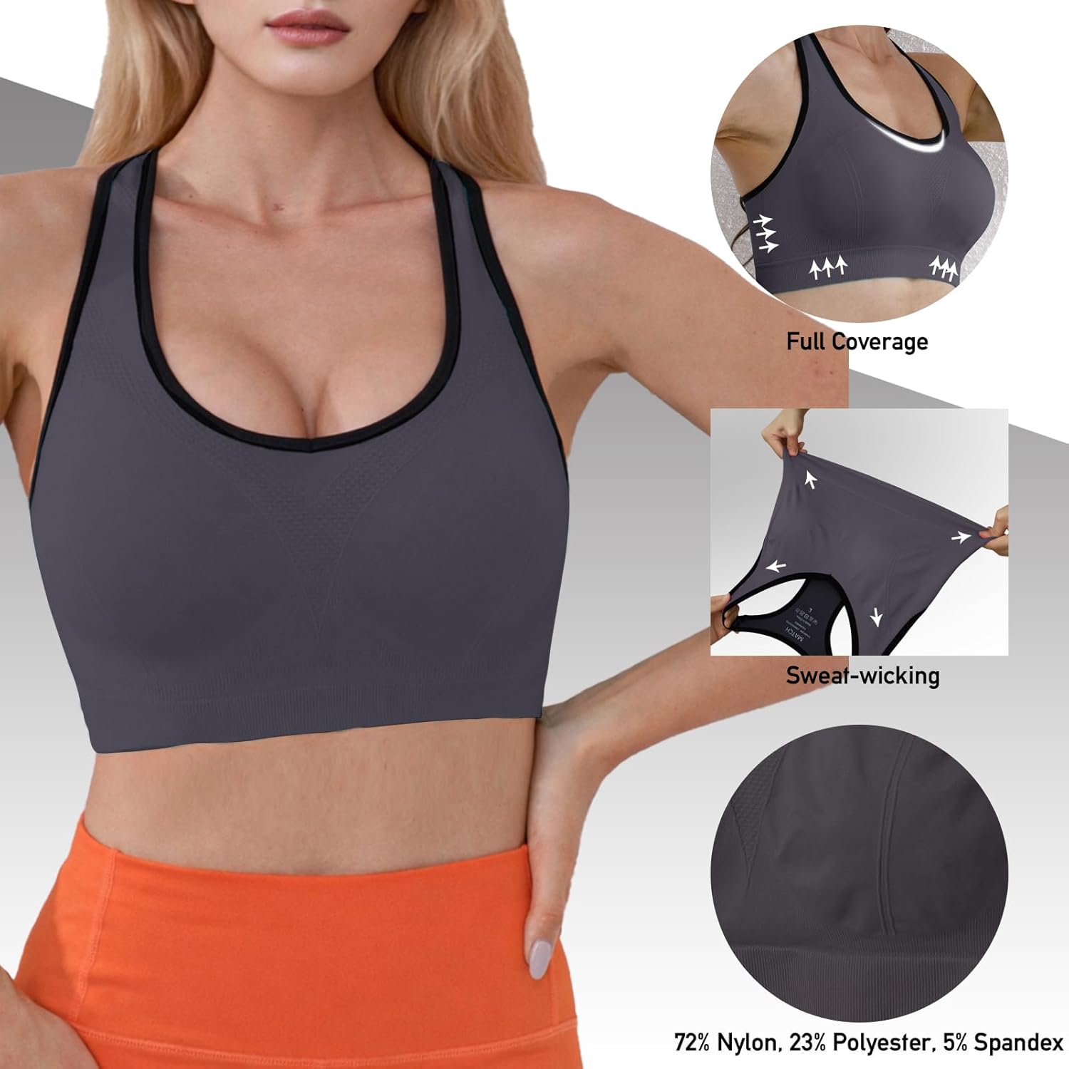 Match Racerback Sports Bras for Women – Padded Seamless Strappy Workout Tops for Yoga Gym Runing Fitness Sports Bras - Image 3