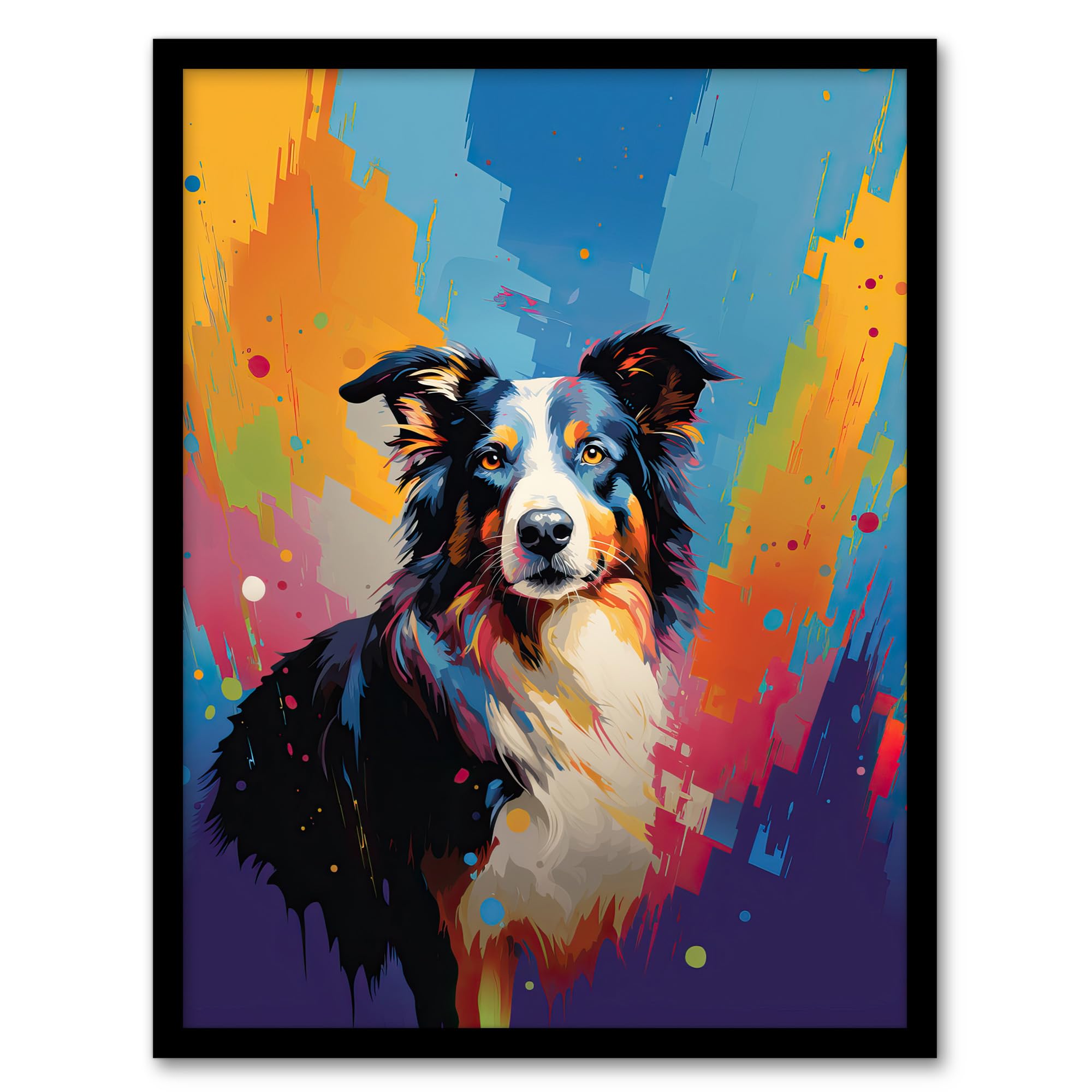 Artery8 Border Collie Dog Lover Gift Pet Portrait Colourful Artwork Painting Artwork Framed Wall Art Print 18X24 Inch