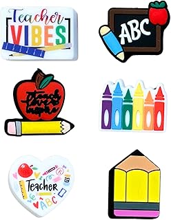 Teacher Vibes Pencil Ruler Silicone Focal Bead Set | 12 Pc Mixed Pack Chalk Board Educator Apple Crayon Bulk Wholesale Teacher Appreciation Gift Back To School Keychain Making Kit Pen Gift