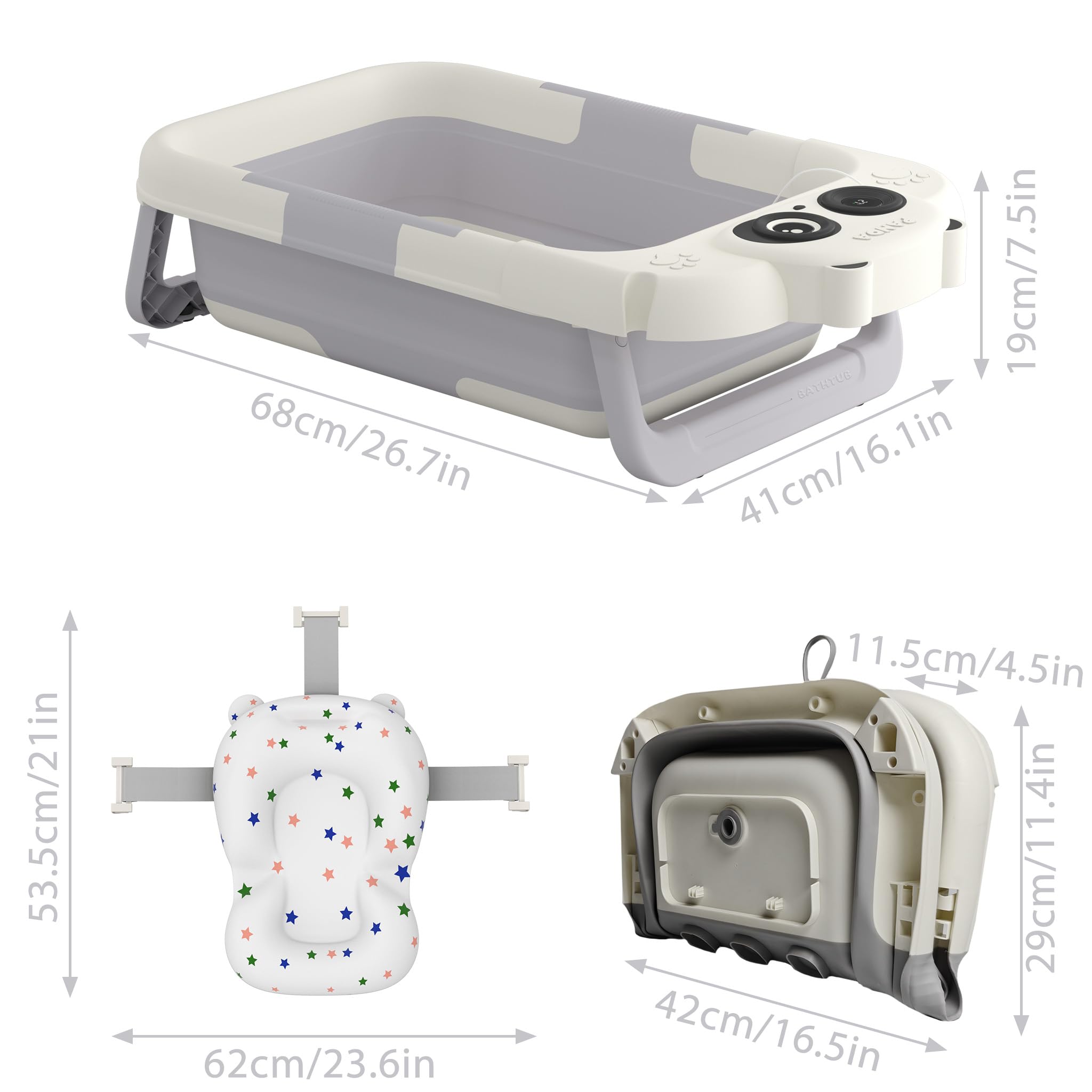 FIVMEN Baby Badewanne Faltbare Babywanne Babybadewanne mit Gestell, Thermometer und Badekissen Rutschfeste Tragbare für Neugeborene Kleinkinder, Panda