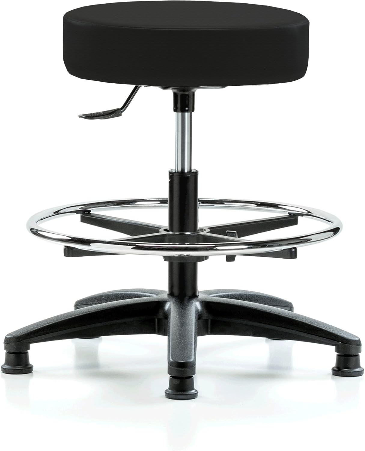 Perch Stationary Single Lever Height Adjustable Swivel Stool with Foot Ring | Medium Bench Height 20.5-28" | Black Fabric