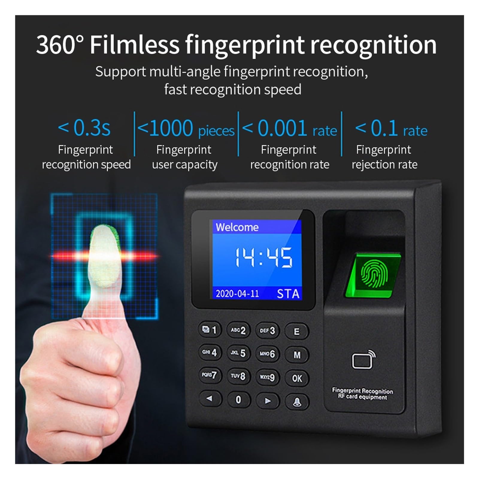 di Controllo accessi RFID for Scanner di Impronte digitali biometrico 1000 utenti Registratore di presenze USB for Ufficio di Fabbrica,Orologio Marcatempo Versatile per Dipendenti