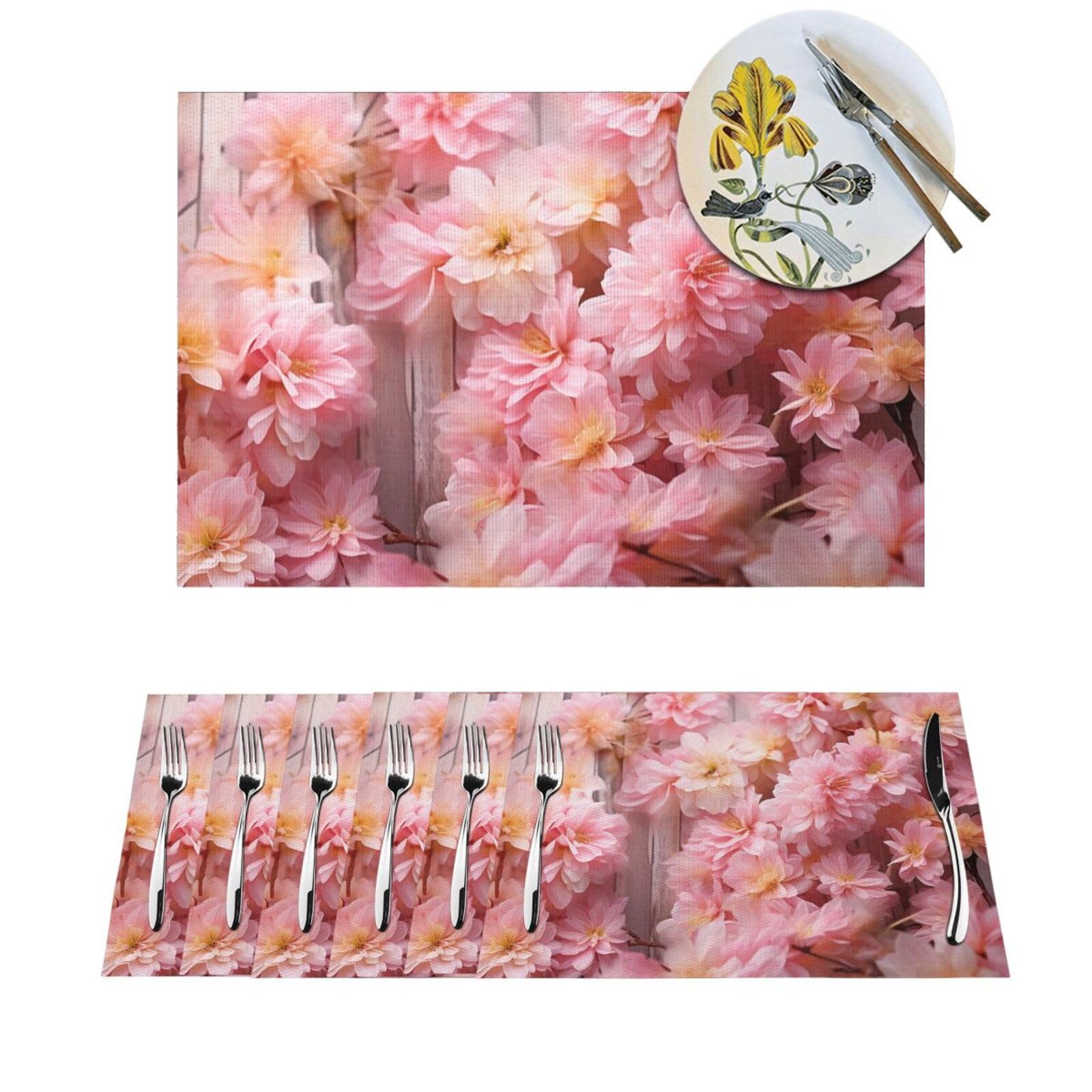 Sets de table à motif floral rose lavables - Idéal repas de fête