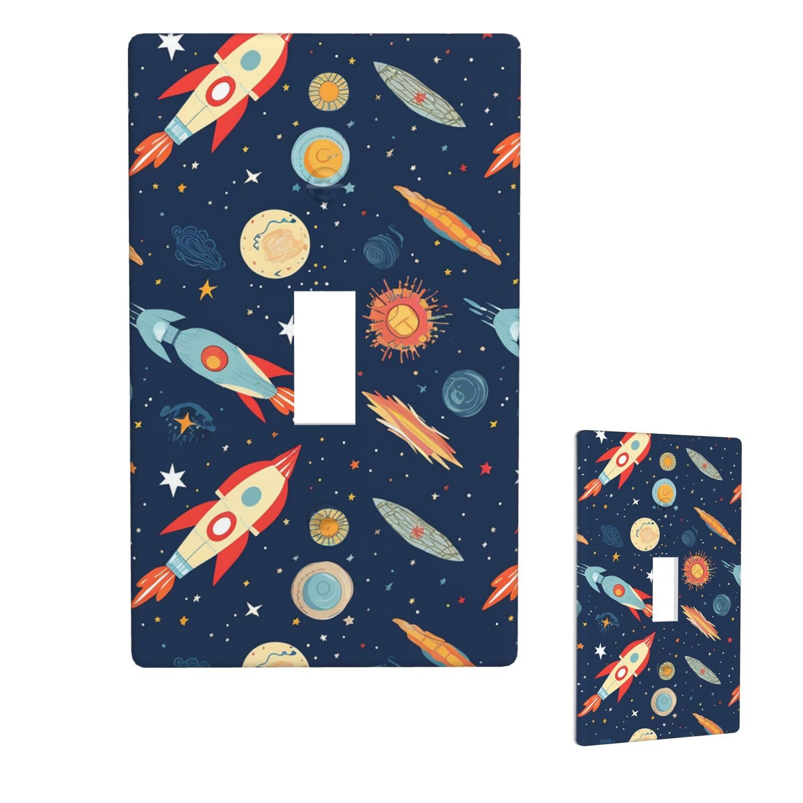 1 Gang Single Toggle Wall Plates, Unbreakable Decorative Light Switch Plate Covers Rocket In Space Electrical Switchplate Cover Faceplate For Bathroom Kitchen Decor