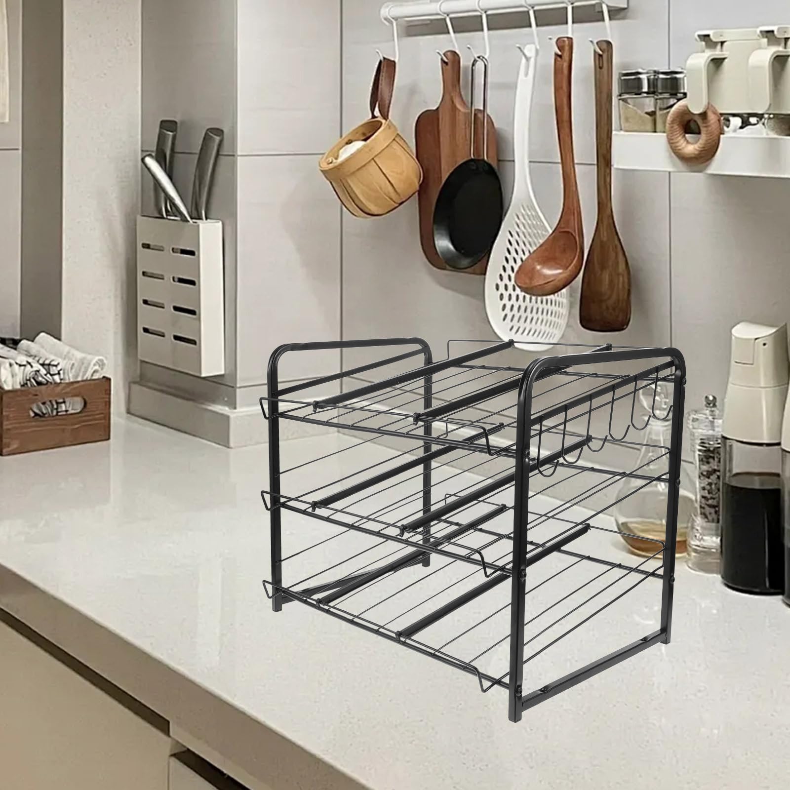 DOITOOL Organizador de Latas de Refresco para Nevera y Despensa, Acero Inoxidable Negro, Diseño Apilable de 3 Niveles, Ahorro de Espacio y Resistente para Cocina