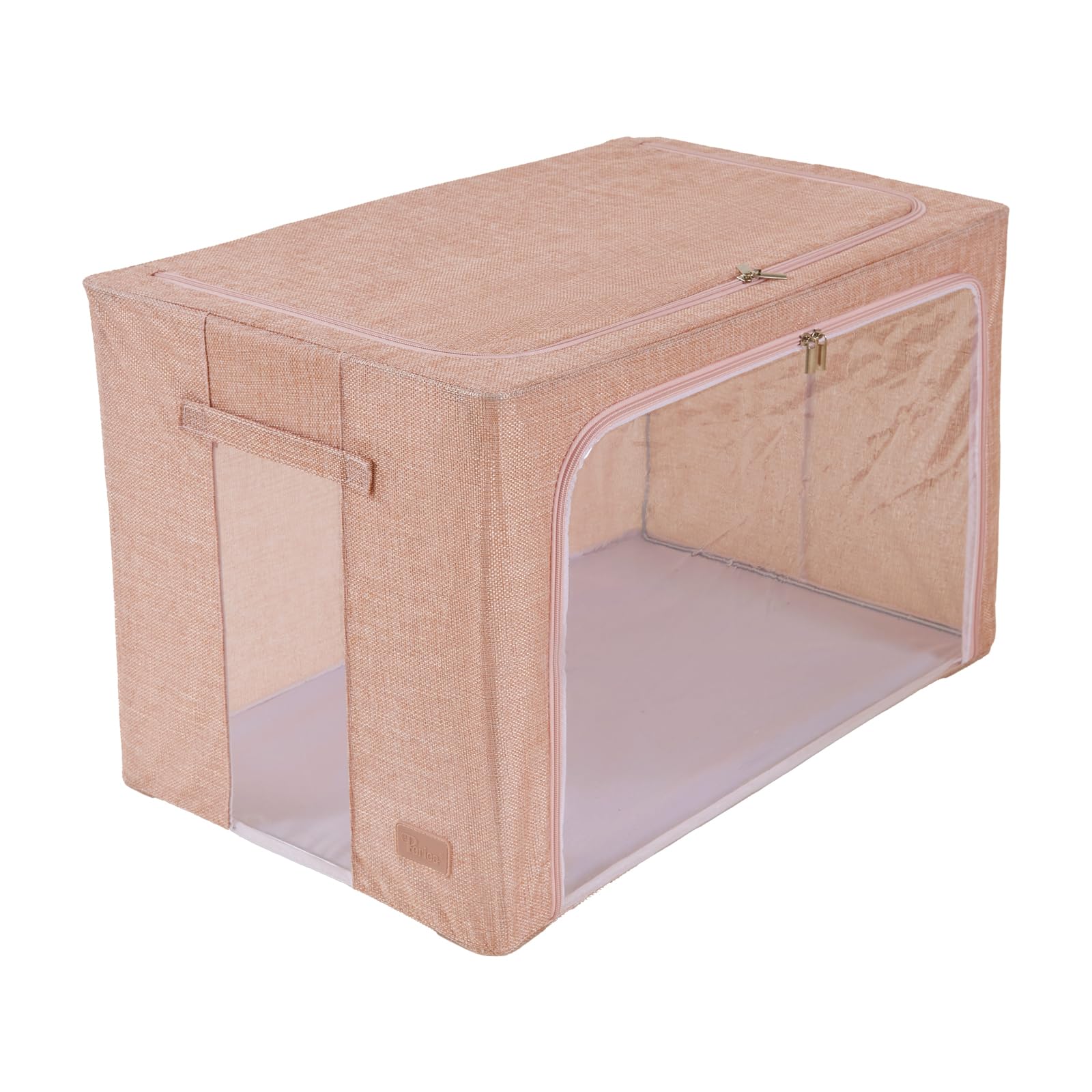 Periea ‘Beau’ Folding Collapsible Stackable Fabric Home Storage Boxes with Steel Frames (Light Pink Hemp, Jumbo)