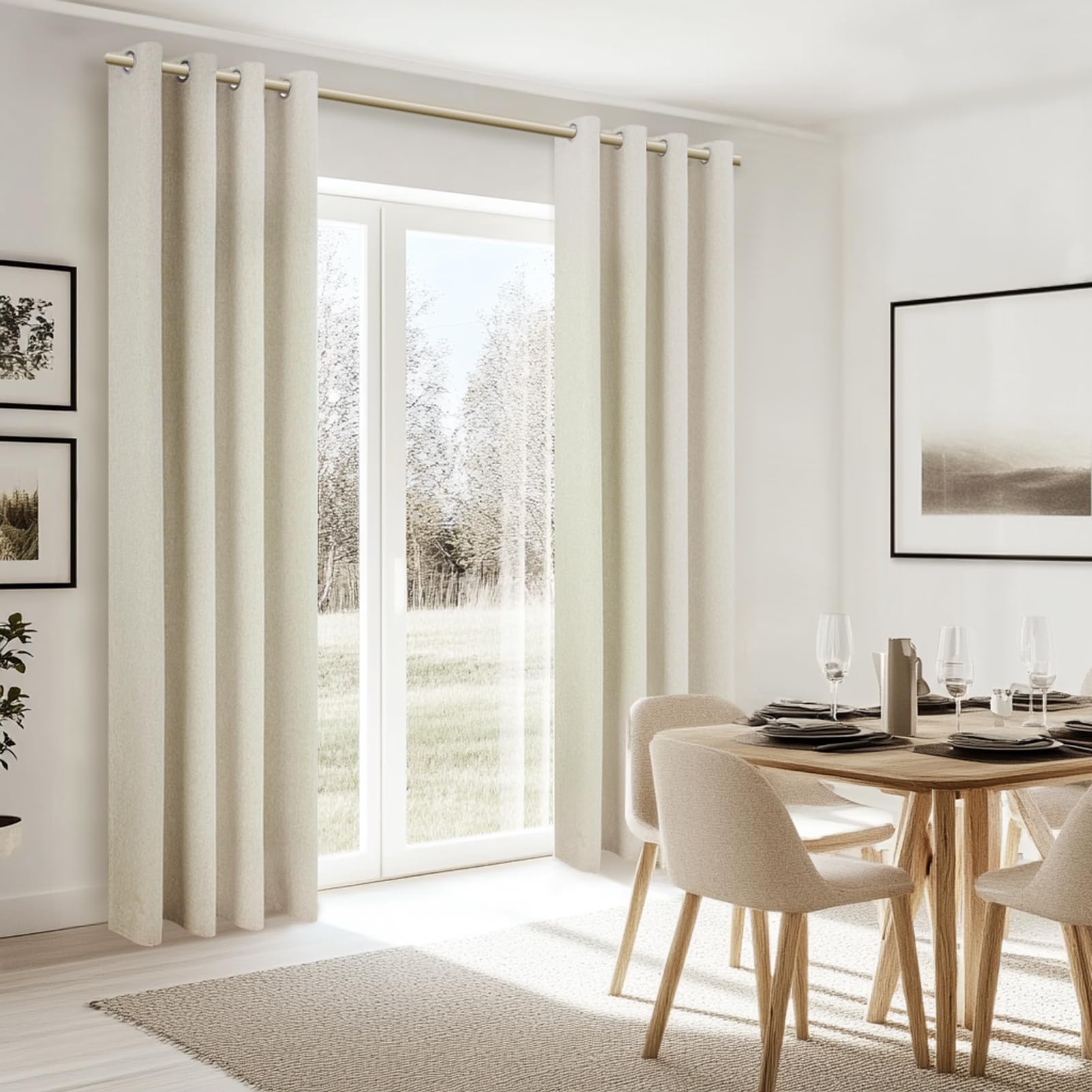 MRTREES Schallschutz Vorhang Blickdicht Leinenoptik Schlafzimmer Naturfarben 100% Verdunkelungsvorhang Gardinen Schals 2 Set mit Ösen Thermo Vorhänge Gegen Kälte 300 cm Lang 140 cm Breit