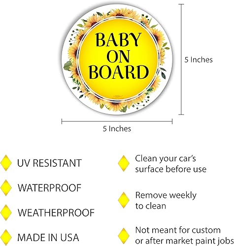 Miniatura 7 de Imán de girasol a bordo para automóvil, 5 x 5 pulgadas, calcomanía magnética para bebé a bordo para automóviles, bonita calcomanía decorativa de
