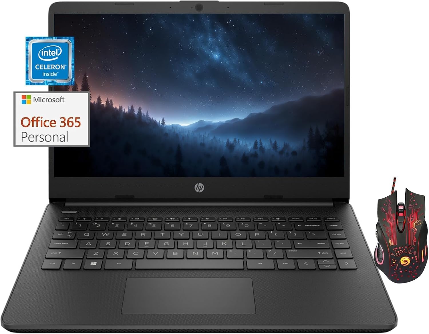 HP 14 Inch Laptop Student Business, Intel Dual-Core N4120, 16 GB RAM, 384 GB Storage(128GB eMMC+256GB MSD), Webcam, HDMI, WiFi, 1-Year Office 365 & Windows 11 Pro, w/Accessories