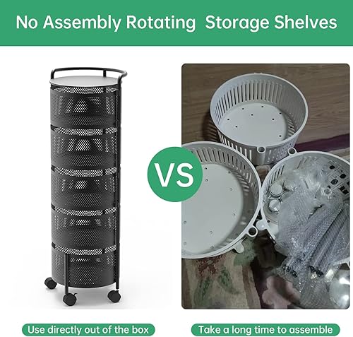 Miniatura 5 de JAQ Canasta giratoria de frutas, de metal resistente, almacenamiento multinivel de cocina, no requiere montaje, con ruedas, para frutas, verduras,