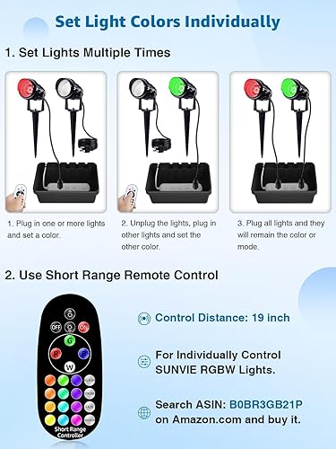 Miniatura 8 de SUNVIE Paquete de 2 focos RGBW para exteriores de 12 W LED que cambian de color con control remoto 120 V RGB iluminación de paisaje luces