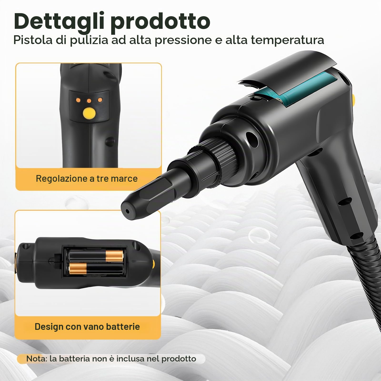 2500 W pulitore a vapore con schermo digitale, pulitore a vapore a mano con 7 teste di spazzola regolabili su 3 livelli, 1100 ml serbatoio d'acqua di grande capacità per pulizia, divani, piastrelle