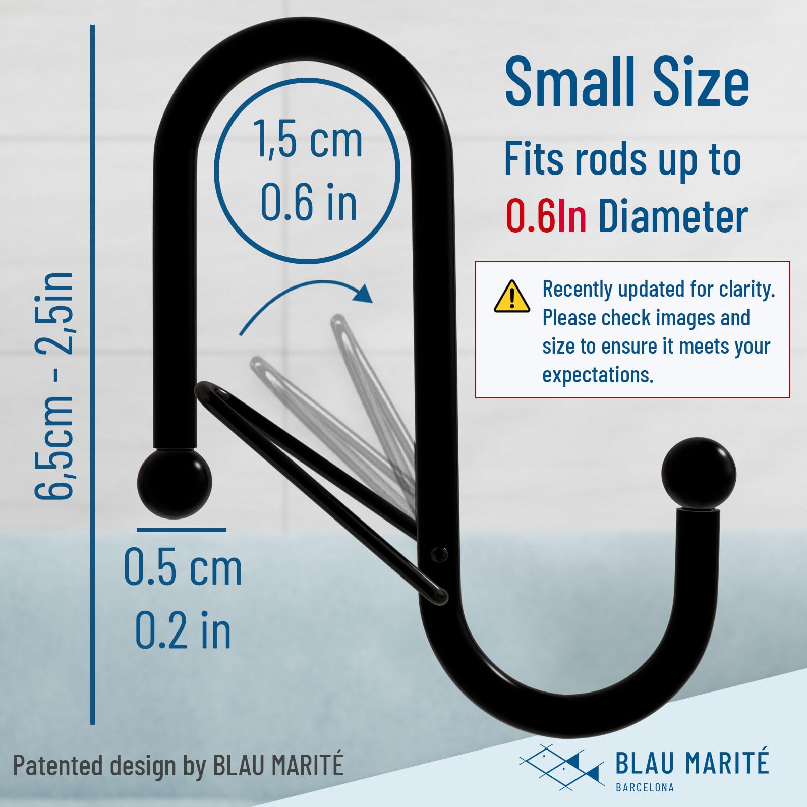 Blau Marité 10 Pack S Hooks for Hanging for Bars up to 0.6 Inch (1.5 cm) Diameter, Anti-Drop Hooks with Safety Buckle - Image 3