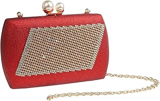 Diamantes Día Día de la Mujer Beading Satin Black Color Bolsas de Noche Rhinestones Bolsos de Boda Embragues de Mujer (Color : Re, Size : Mini(MAX Length(20cm))