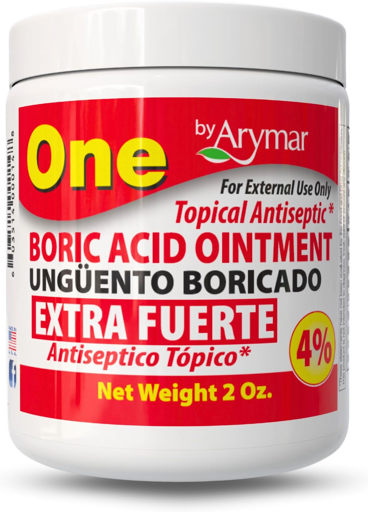 Arymar Boric Ointment 2 oz. Boric Acid Topical Cream for Daily Skin Care & Moisture‑Control