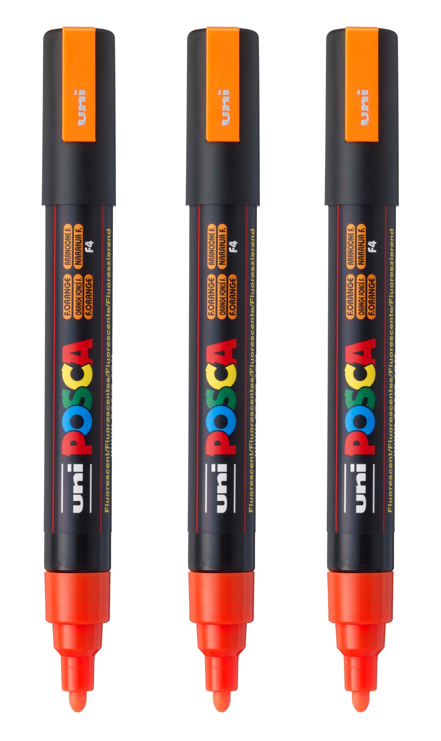 posca PC-5M Water-Based Paint Markers, Reversible Medium Tip (1.8-2.5mm), Fluorescent Orange, 3 Count