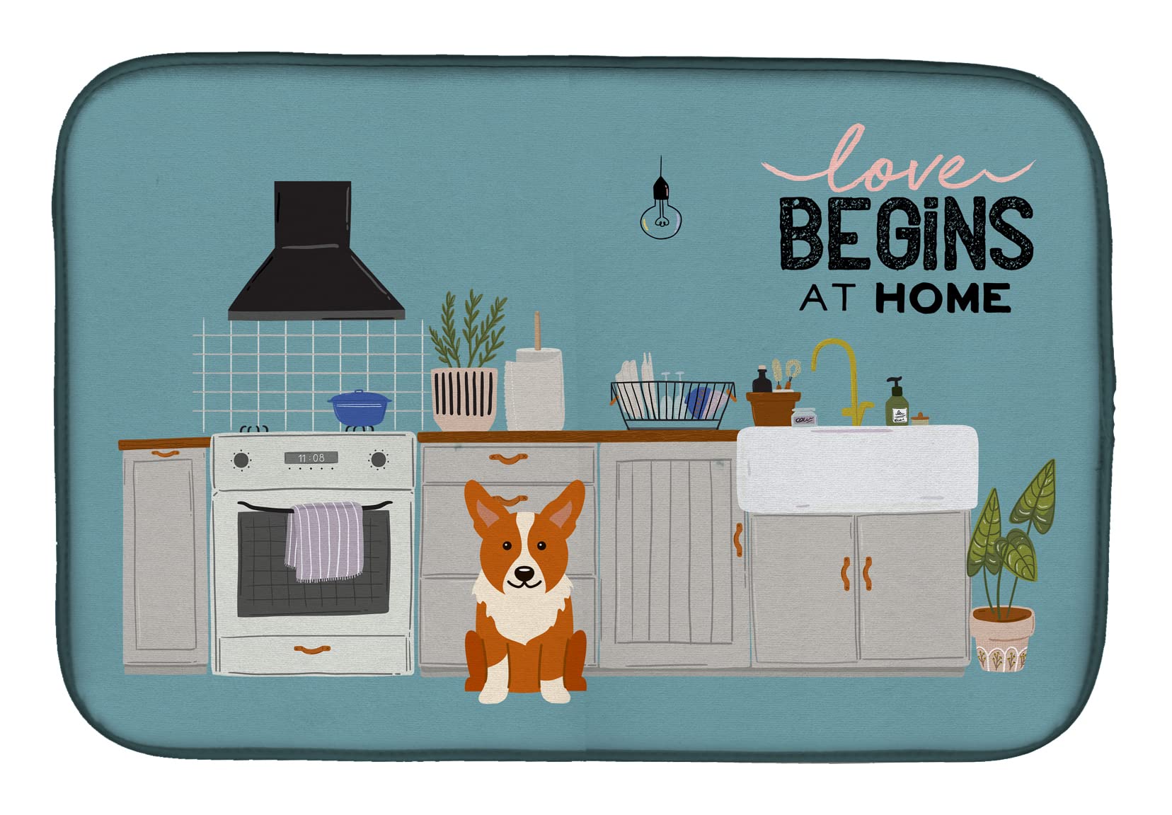 Alfombrilla para secar platos multicolor para decorar la cocina con estilo corgi
