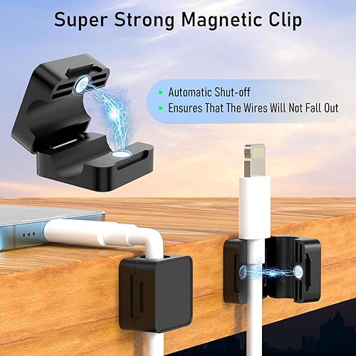 Miniatura 2 de ELZO Paquete de 12 clips magnéticos para cables, organizador de cables para gestión de cables, organizador de cables con adhesivo fuerte, magnético,