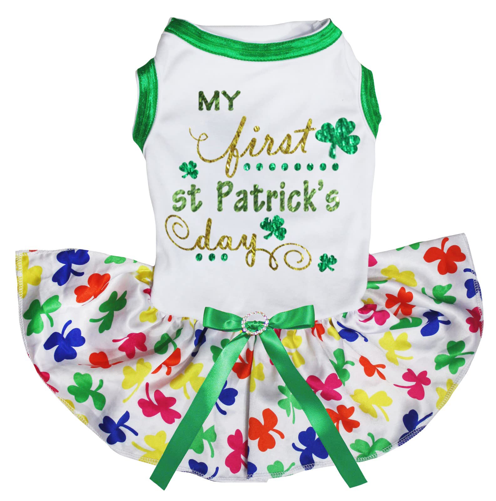 Robe blanche pour chiot Saint-Patrick trèfle arc-en-ciel M