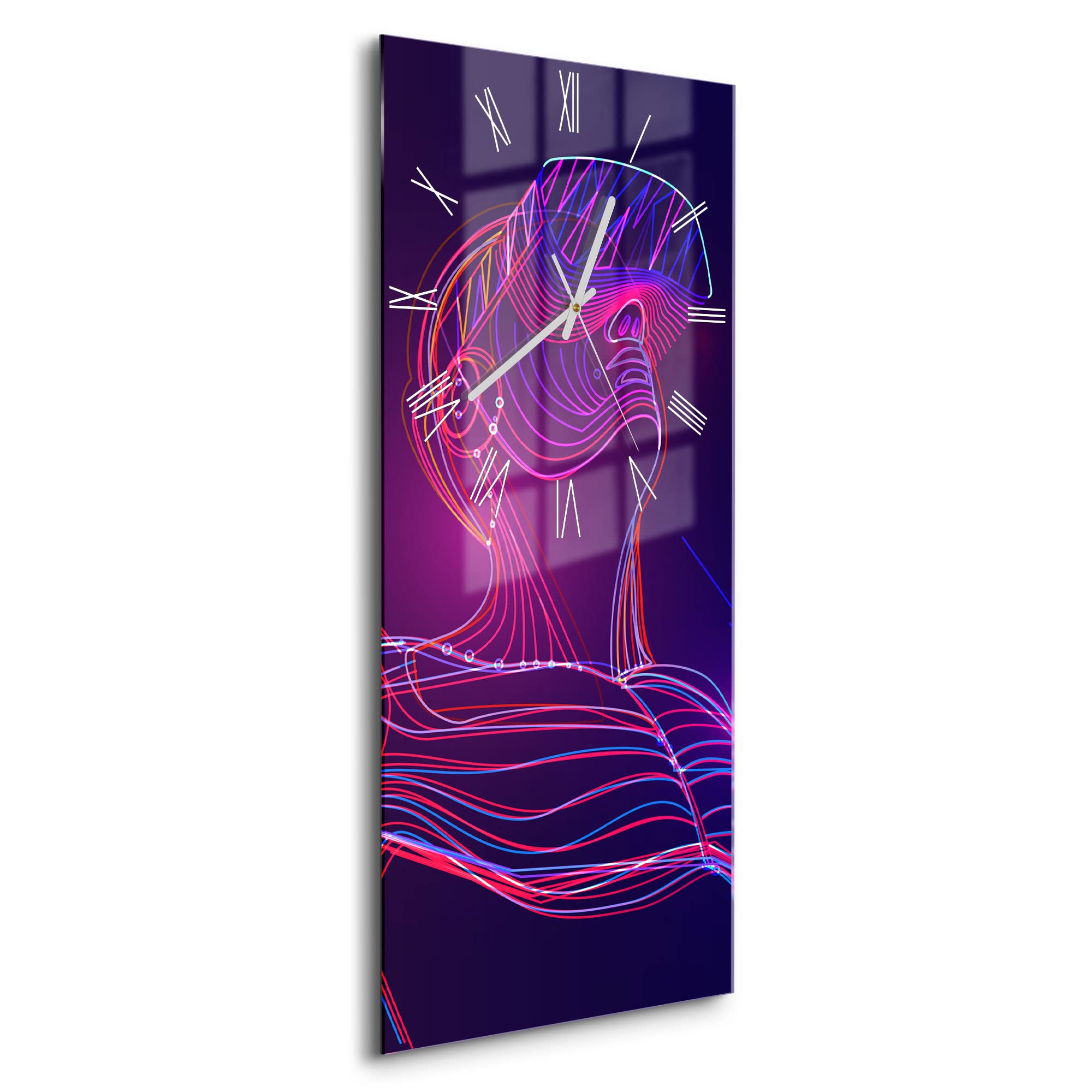 DEQORI Szklany zegar | poziomy 30 x 60 cm | motyw mężczyzny z okularami VR | duży zegar XXL ze szkła | cichy zegar ścienny do salonu i kuchni | nowoczesny zegar przyciągający wzrok na ścianę