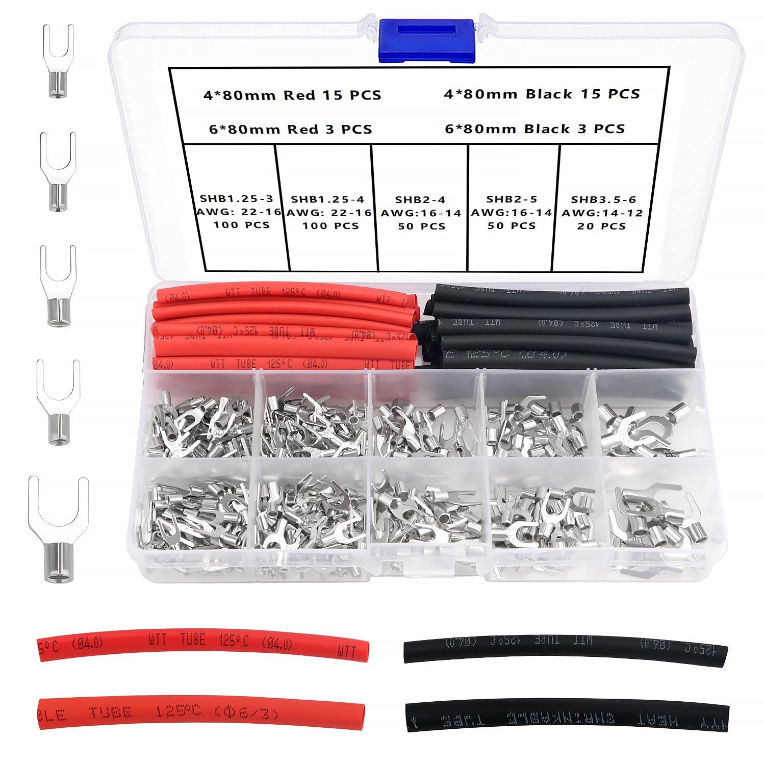 YIXISI 356 PCS M3/M4/M5/M6 Non-Insulated Fork Terminals Kit, Tin Plated Copper Fork Lug Crimp Cable Connectors