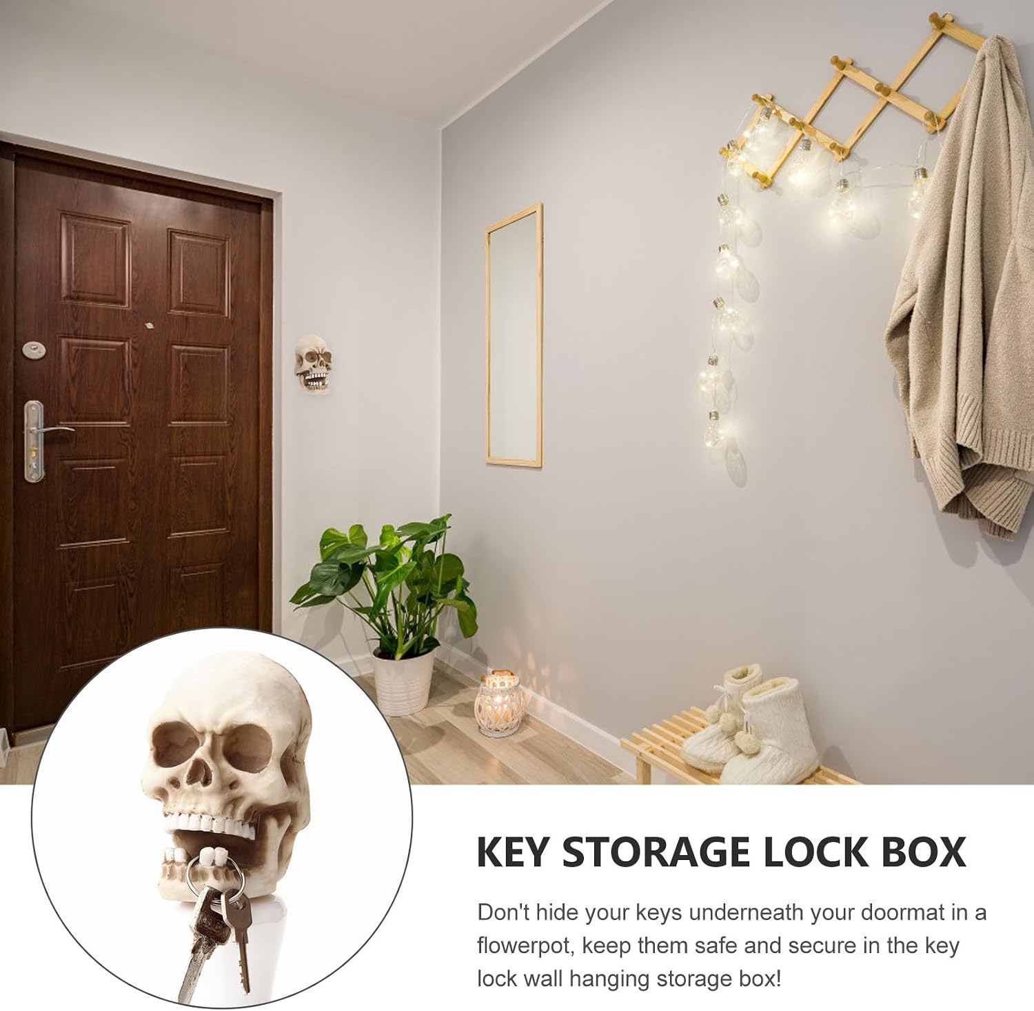 Outanaya 2pcs Skull Shaped Charging Cable Wall Hanging Holder and Key Lock Organizer Made of Resin, Lightweight and Easy to Store for Indoor and Outdoor Use image 3