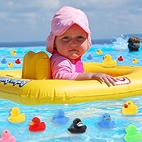 Vista 2 de Paquete de 50 mini patos flotantes de goma multicolor, juguete de baño para bebé, ideal para patitos Jeep, ducha, fiesta de cumpleaños, regalo
